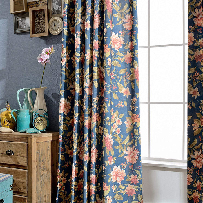 Melodieux Blooming Flower Print Vintage Style Drapes Room Darkening Grommet Curtains for Living Room (2 Panels)