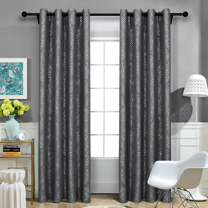 Grey Blackout Grommet Curtain with Silver Printing Design for Bedroom Decor (2 Panels)