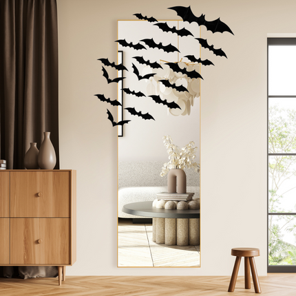 Melodieux Nano Glass Full-Length Floor Mirror for Elegant Home Furnishings with 3D Bat Stickers