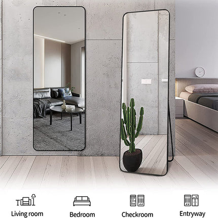 Melodieux Rounded Corner Full Length Floor Mirror with Aluminum Alloy Frame