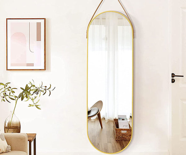 Specchio ad arco in alluminio a figura intera con cinturino in pelle per  l'arredamento del bagno – Melodieux