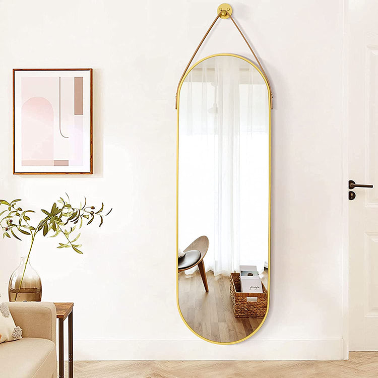 Moderno telaio in alluminio appendere in pelle corda a figura intera specchi  da parete per bagno – Melodieux