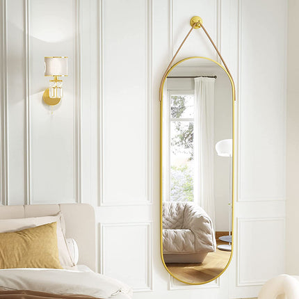 Melodieux Full Length Wall Mirror - Aluminum Frame & Leather Cord Design