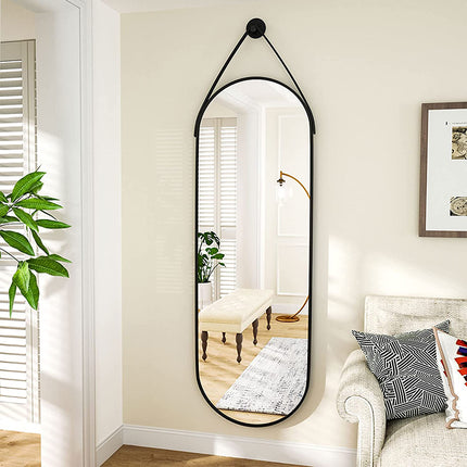 Melodieux Full Length Wall Mirror - Aluminum Frame & Leather Cord Design 1
