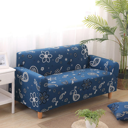 Bedruckter Sofabezug Stretch Couchbezug Sofabezüge für Sofas und Zweisitzer mit zwei Kissenbezug Marineblaues Paisley-Sofa-4-Sitzer