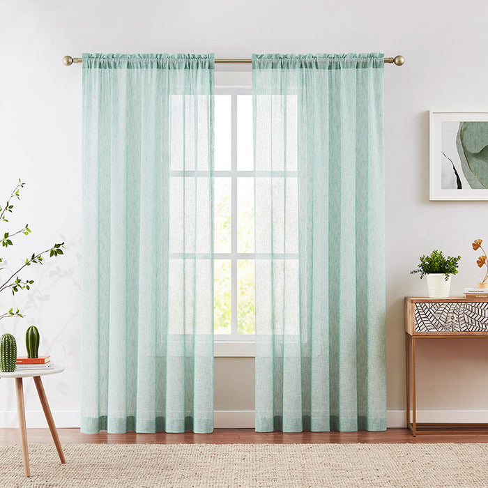 Modern Beige Natural Linen Look Rod Pocket Sheer Curtains for Sliding Glass Door(2 Panels)