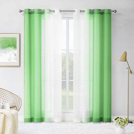 Soft Silky Chiffon Top Green White Sheer Curtains with Grommets for Room Decoration(2 Panels)
