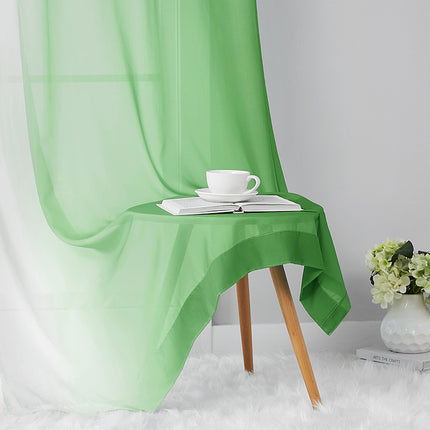 Soft Silky Chiffon Top Green White Sheer Curtains with Grommets for Room Decoration(2 Panels)