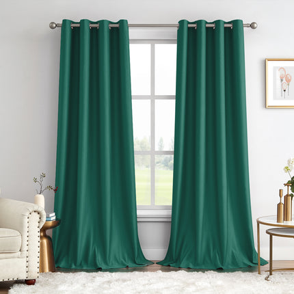 Melodieux Green Striped Jacquard Room Darkening Curtains for Living Room (2 Panels)