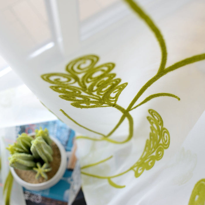 Wide Window Rod Pocket Voile Drape Wheat Embroidery Sheer Curtain for Living Room(1 Panel)