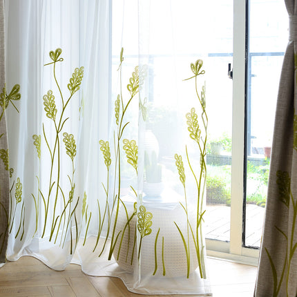 Breite Fensterstange Tasche Voile Drape Weizen Stickerei Transparenter Vorhang für Wohnzimmer (1 Panel)