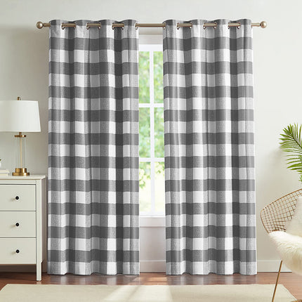 Vintage Decor Grommet Top Buffalo Check Blackout Curtains for Living Room (2 Panels)