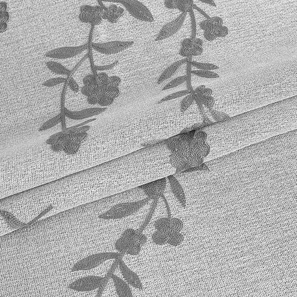 Grey Flower Room Darkening Grommet Embroidered Curtains