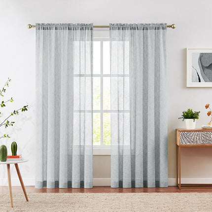 Modern Beige Natural Linen Look Rod Pocket Sheer Curtains for Sliding Glass Door(2 Panels)