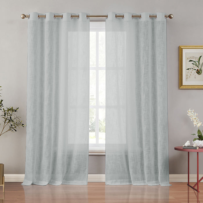 Grommet Top Rustic Flax Linen Texture Semi Sheer Curtains for Living Room Bedroom(2 Panels)