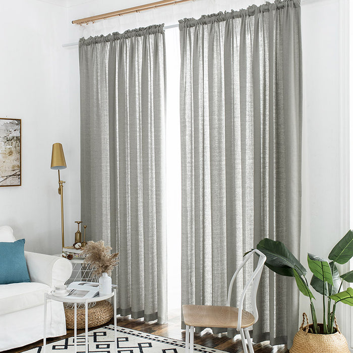 84 inches long Neutral Beige Rod Pocket Linen Sheer Curtains for Home Office (2 Panels)