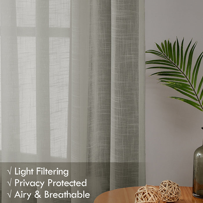 Light Filtering Cotton Textured Slub Fabric Grey Sheer Curtains for Dining Room (2 Panels)