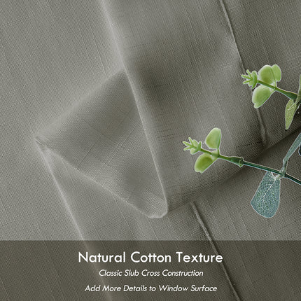 Light Filtering Cotton Textured Slub Fabric Grey Sheer Curtains for Dining Room (2 Panels)