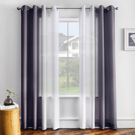 96 Inches Long Voile Drapes Gradient Grommet  Semi Sheer Curtains Double Panels (2 Panels)