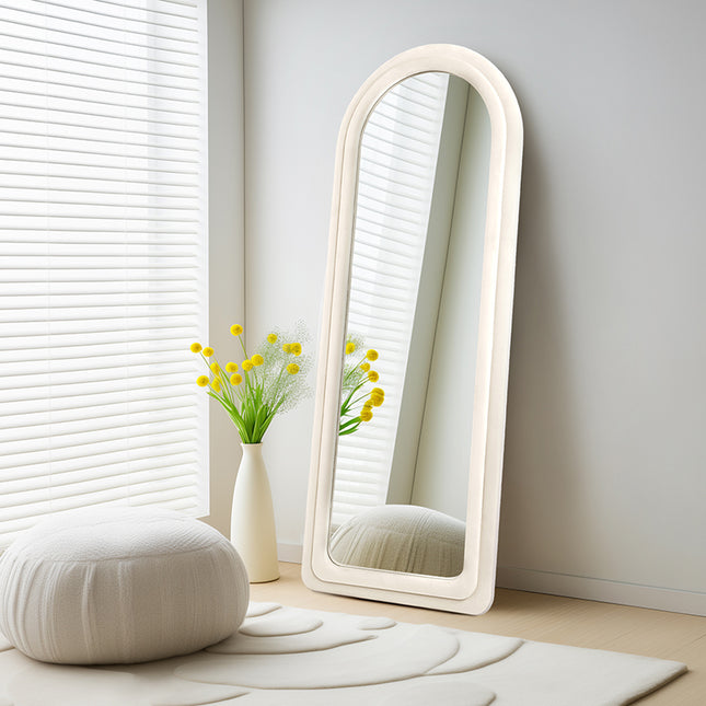 Ivory Flannel Frame Leaning Hanging Wall Arched Floor Mirrors for Bedroom (24x63)