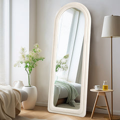 Ivory Flannel Frame Leaning Hanging Wall Arched Floor Mirrors for Bedroom (24x63)