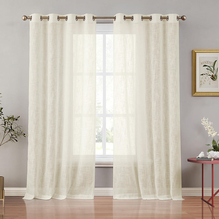 Grommet Top Rustic Flax Linen Texture Semi Sheer Curtains for Living Room Bedroom(2 Panels)
