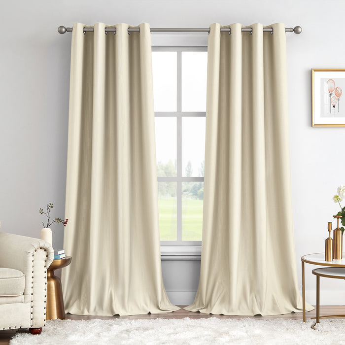 Melodieux Green Striped Jacquard Room Darkening Curtains for Living Room (2 Panels)