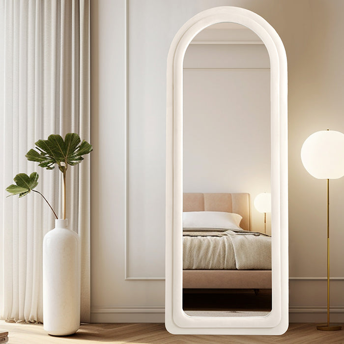 Decorative Soft Fabric Velvet Blue Wavy Arched Floor Mirrors