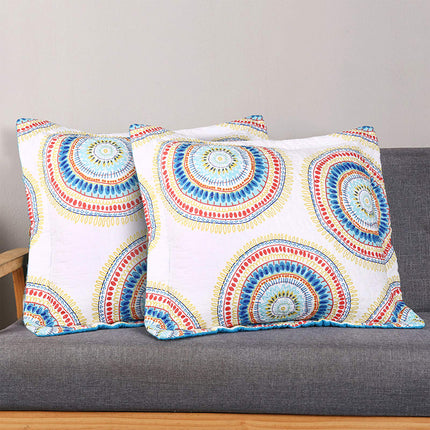2 Pieces Kaleidoscope Circle Style Cotton Throw Pillow Covers 18x18 Inch