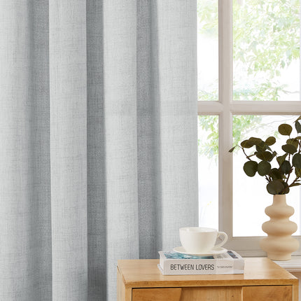 Ruffle Tape Country Rustic Beige Linen Sheer Curtains (2 Panels)