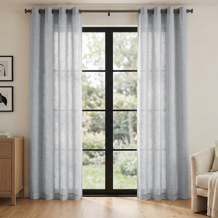 Ruffle Tape Country Rustic Beige Linen Sheer Curtains (2 Panels)