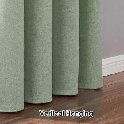 96 Inches Long Green Linen Blackout Curtains for Living Room Melodieux (2 Panels)