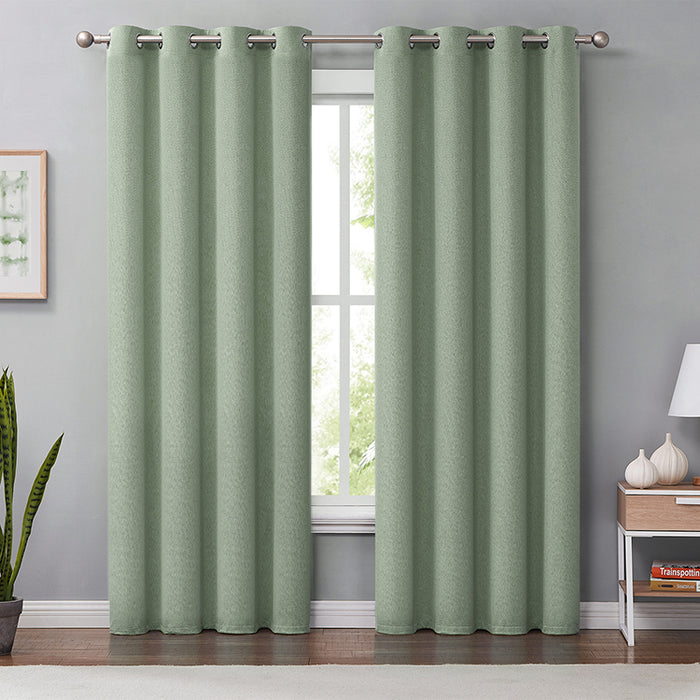 96 Inches Long Green Linen Blackout Curtains for Living Room Melodieux (2 Panels)