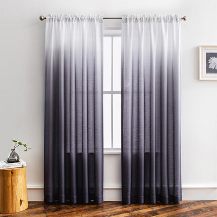 Linen Ombre Design Grey White Horizontal Gradient Rod Pocket Semi Sheer Curtains(2 Panels)
