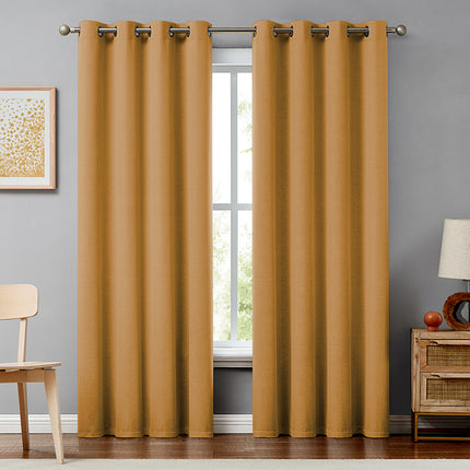 Yellow Thermal Curtains Linen Grommet Window Blackout Drapes for Living Room (2 Panels)