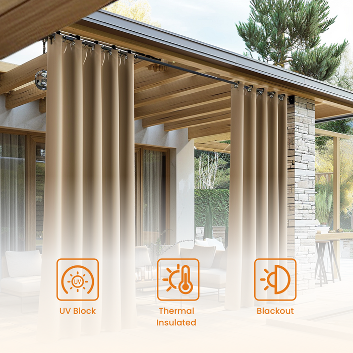 Waterproof Heat Shade Privacy Linen Textured Outdoor Patio Curtains (1 Panel)