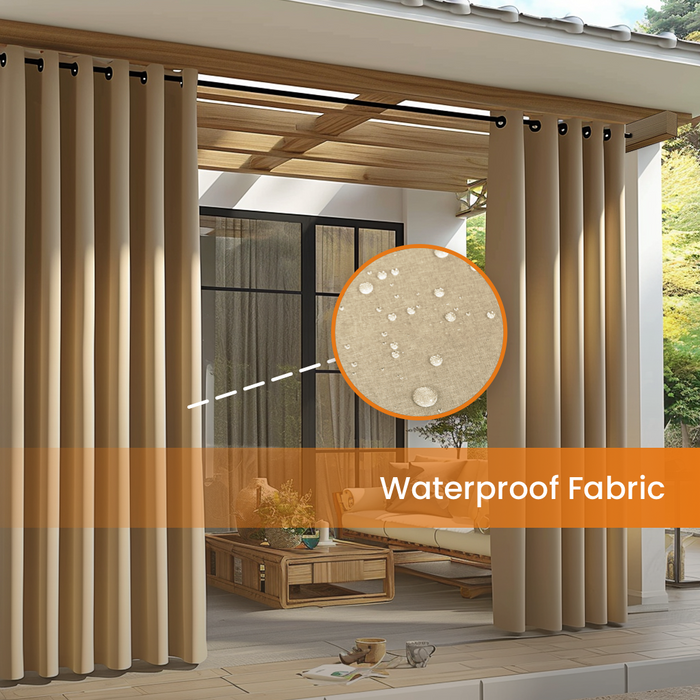 Waterproof Heat Shade Privacy Linen Textured Outdoor Patio Curtains (1 Panel)