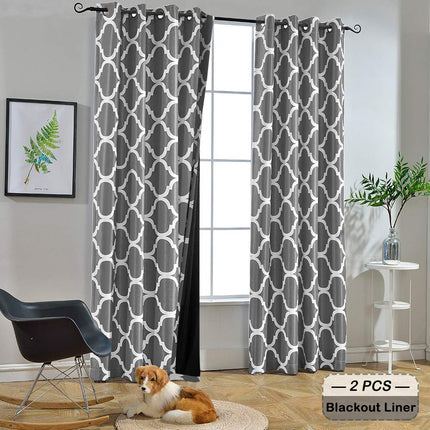 Black Liner Grommet Drapes Off White Moroccan Thermal Blackout Curtains for Hotel (2 Panels)