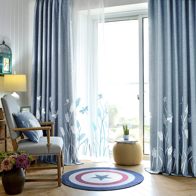 Rustic Long Window Drape Light Blocking Boho Wheat Embroidered Curtain for Bedroom Windows (1 Panel)