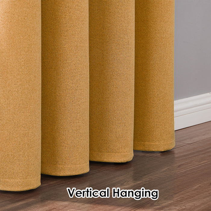 Yellow Thermal Curtains Linen Grommet Window Blackout Drapes for Living Room (2 Panels)