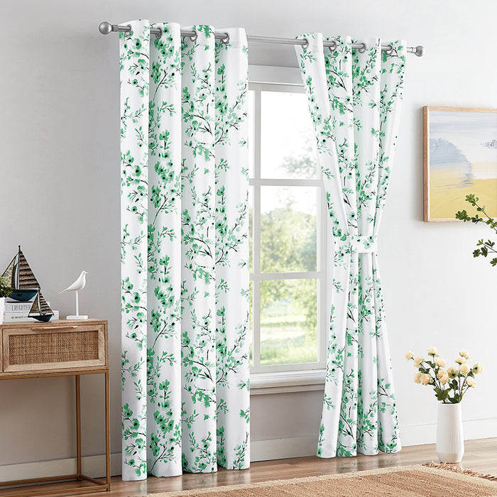 63 Apricot Green Flower Print Farmhouse Floral Curtains for Living Room (2 Panels)