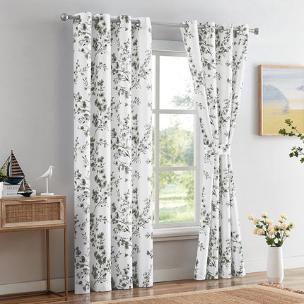 63 Apricot Green Flower Print Farmhouse Floral Curtains for Living Room (2 Panels)