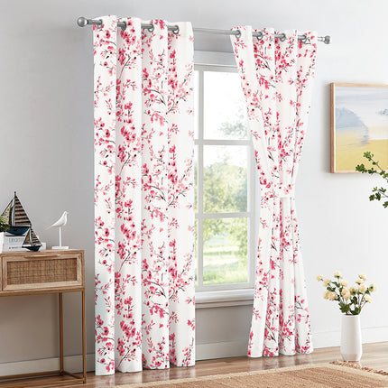 63 Apricot Green Flower Print Farmhouse Floral Curtains for Living Room (2 Panels)