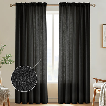 108 inch Extra Long Drapes Light Filtering Rod Pocket Semi Sheer Linen Curtains (2 Panels)
