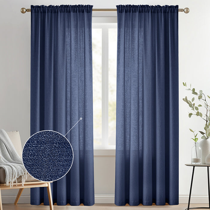 108 inch Extra Long Drapes Light Filtering Rod Pocket Semi Sheer Linen Curtains (2 Panels)