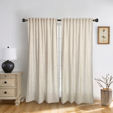 Natural Burlap Style Country Rustic Linen Sheer Curtains with Ruffle Tape (2 Panels)