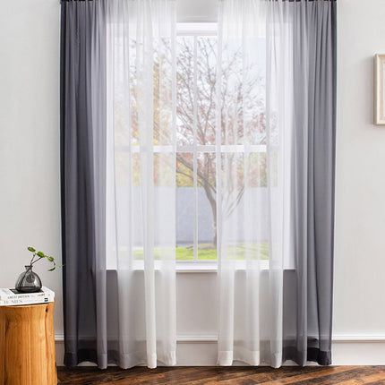 Chiffon Ombre Sheer Curtains with Ruffle Tape Gradient Voile Drapes(2 Panels)