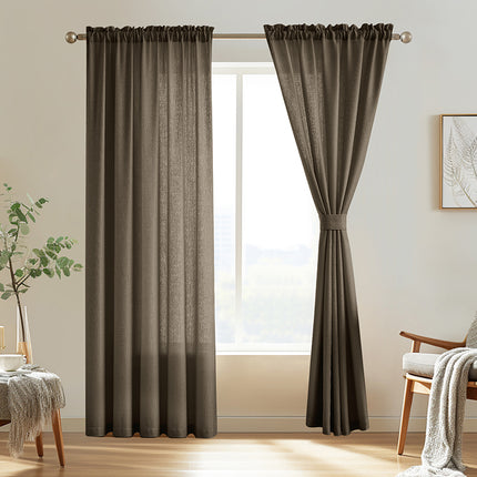 Solid Rod Pocket Striped Textured Faux Linen Sheer Black Curtain(1 Panel)