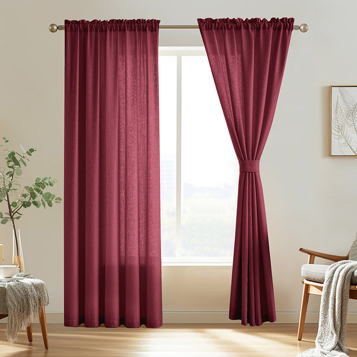 Solid Rod Pocket Striped Textured Faux Linen Sheer Black Curtain(1 Panel)