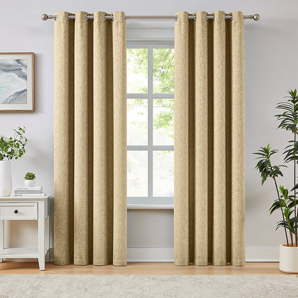 Vintage Room Darkening Grommet Beige Linen Textured Curtains for Living Room (2 Panels)